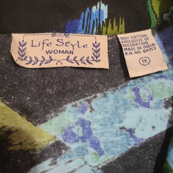 Life Style Woman Black Teal Green Gold Paisley Printed Jacket 1X - Picture 7 of 16